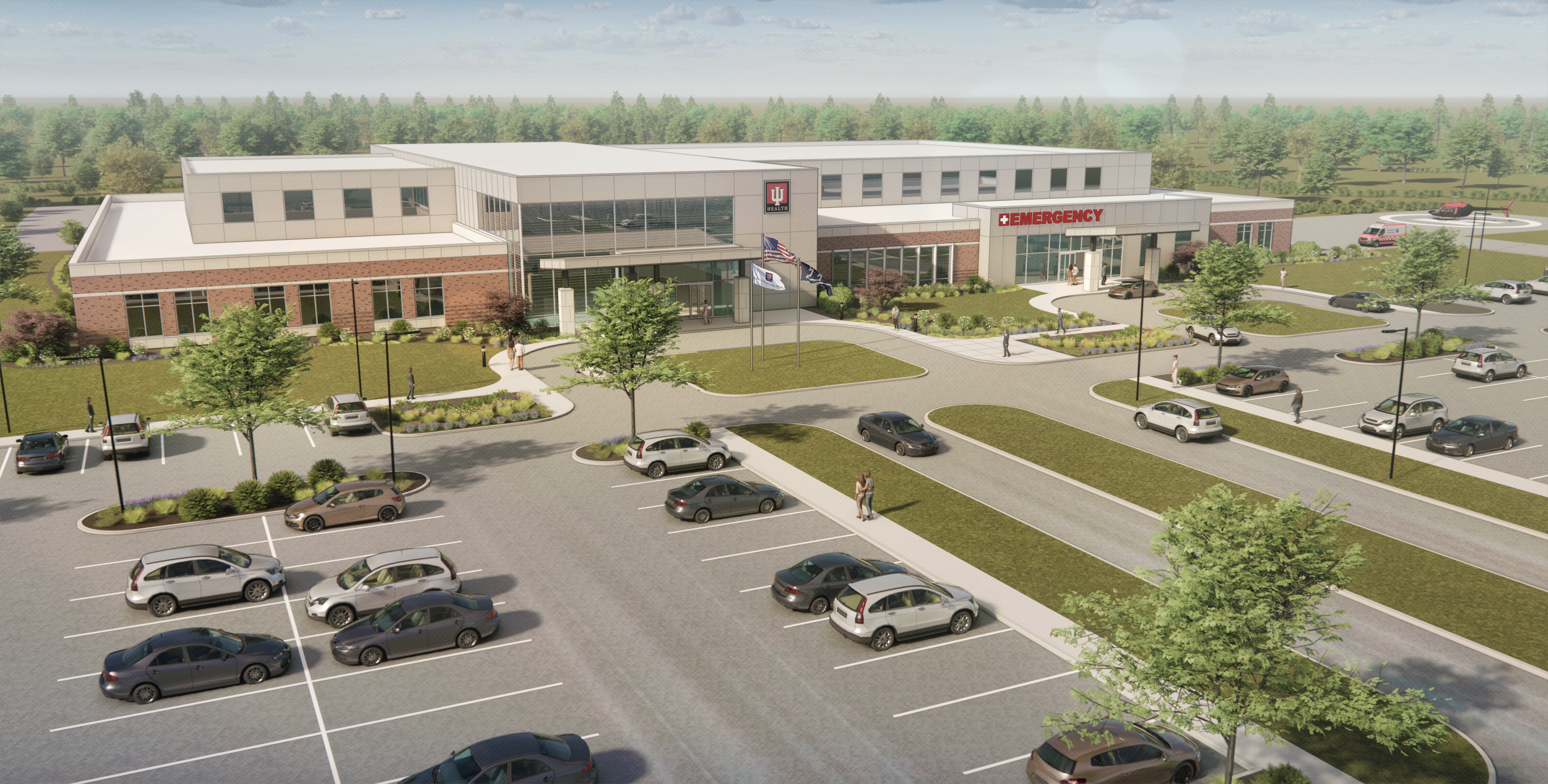 A rendering depicting the planned Indiana University Health West Lafayette hospital.
