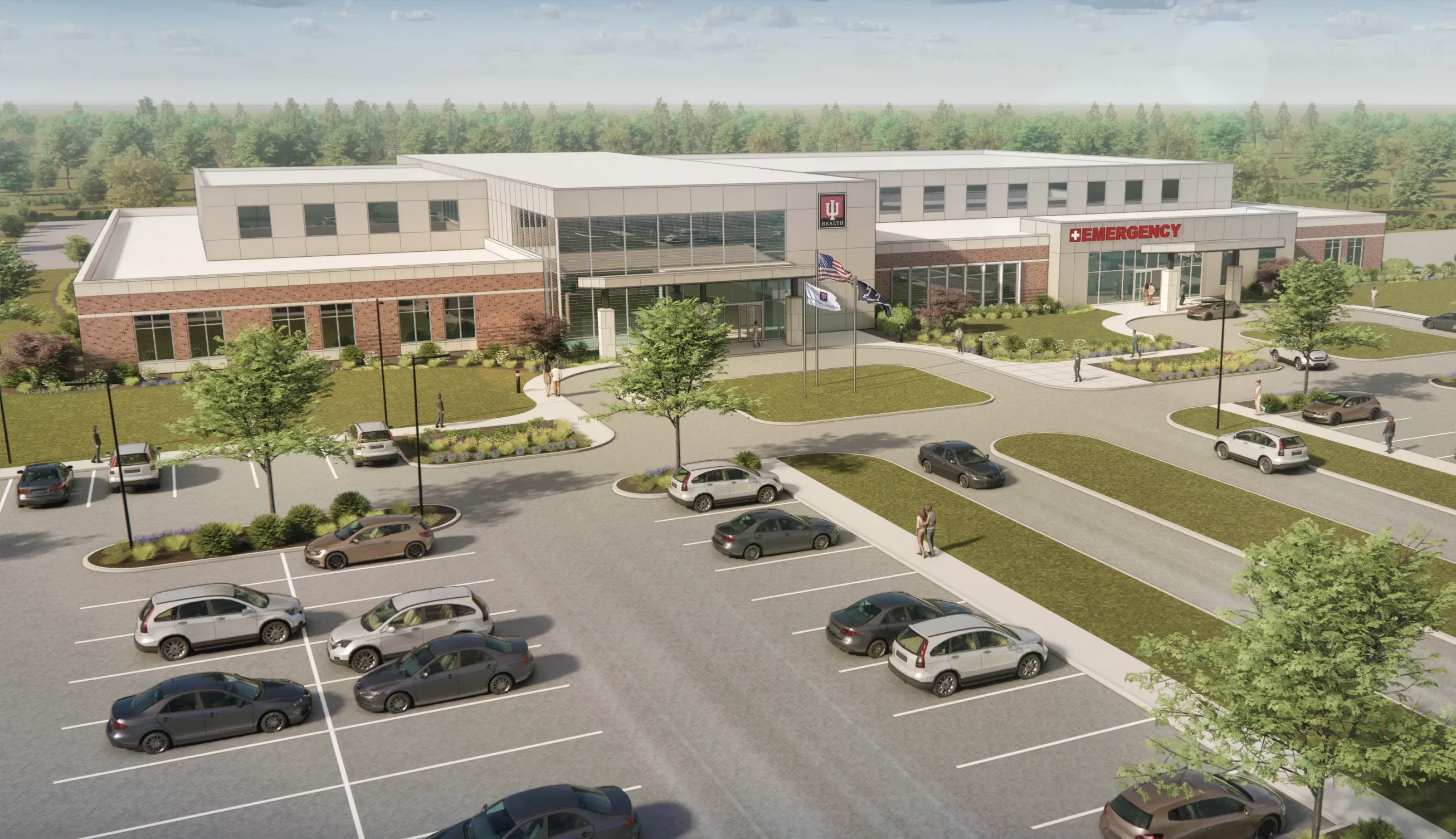 A rendering depicting the planned Indiana University Health West Lafayette hospital.