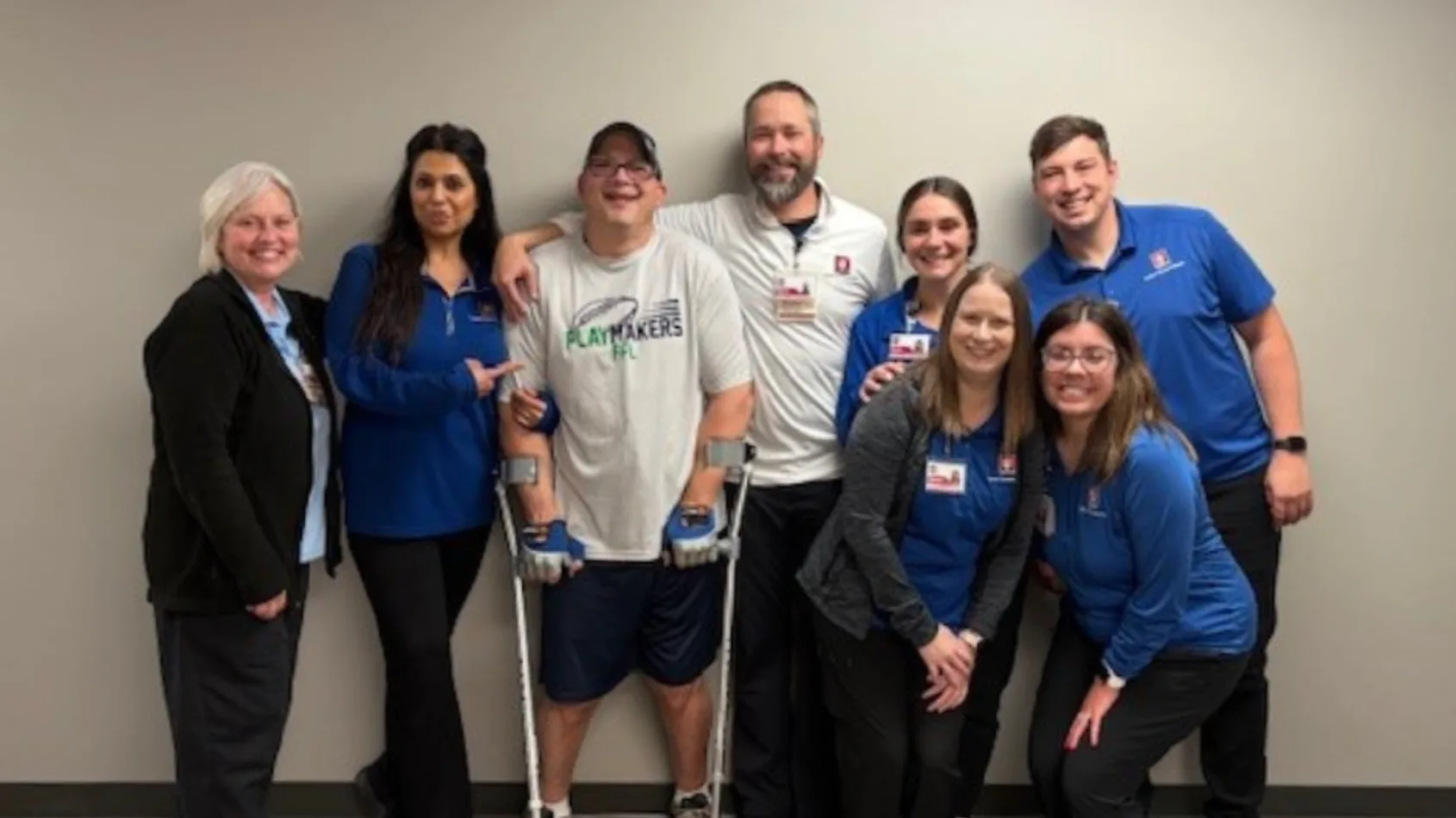 Long-time physical therapy patient bids farewell to rehabilitation team
