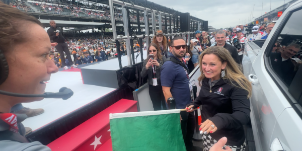 IU Health patient delivers ceremonial green flag to Indy 500 start line image.