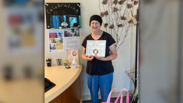 Teacher triumphs over breast cancer at IU Health West image.