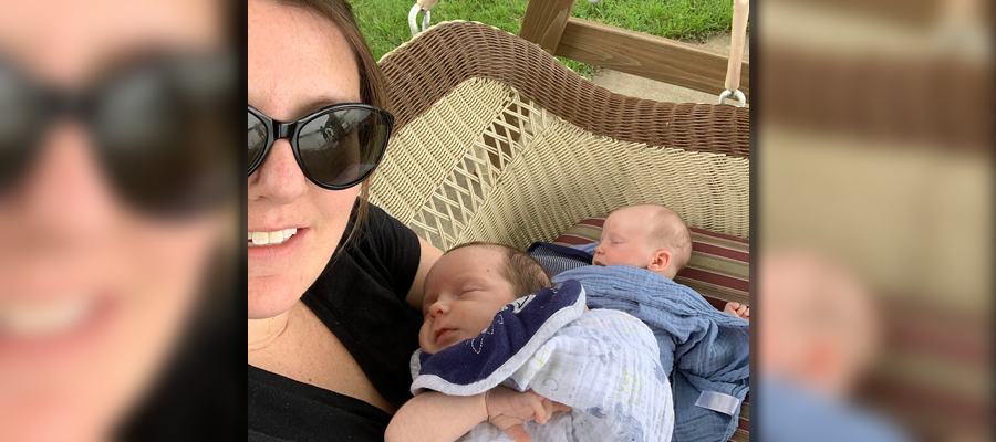 Norkus with her "rainbow" twins Owen and Wyatt